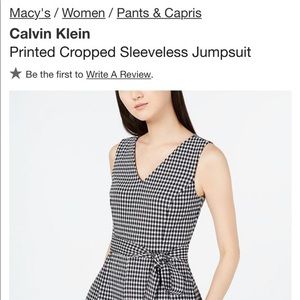 Calvin Klein Cropped Sleeveless Belted Jumpsuit Gingham Size 10